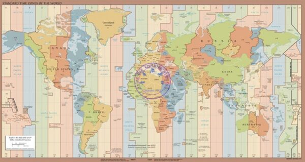 Time Zone Map, English, 110*60cm