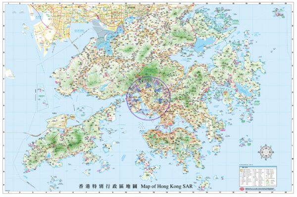 香港地圖(地形)掛圖  繁中 Hong Kong Physical Map, Hanging, TC ,120*90cm